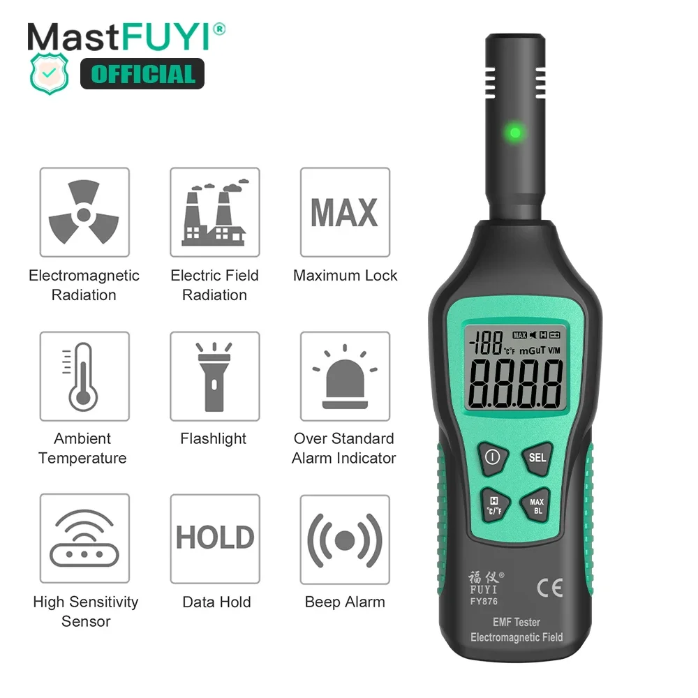 MASTFUYI FY876 Electromagnetic Field Radiation Detector Tester EMF Meter Handheld Portable Counter Emission Dosimeter