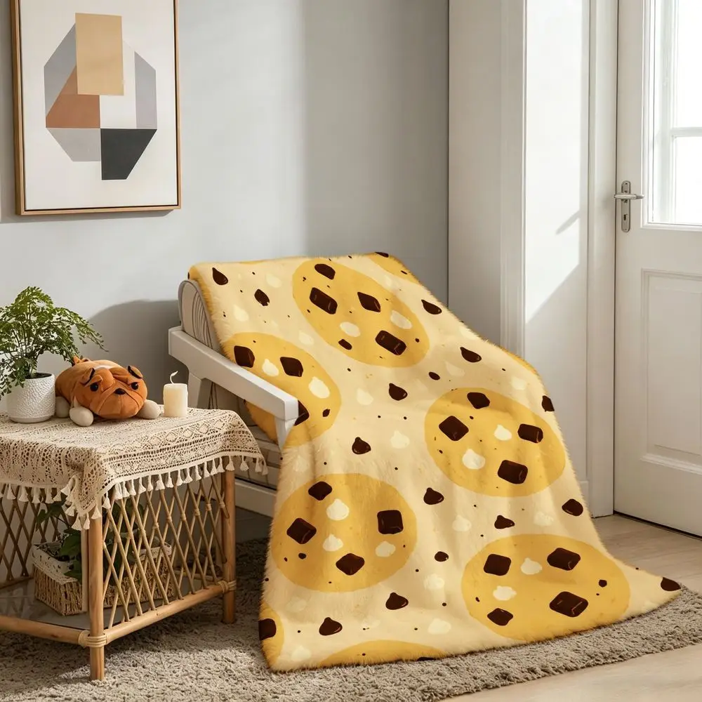Super Soft Cookie Pattern Throw Blanket Cozy Plush Fleece Sofa Throw Lap Blanket Gift for Couch Decor Bedtime Warming Home Accen