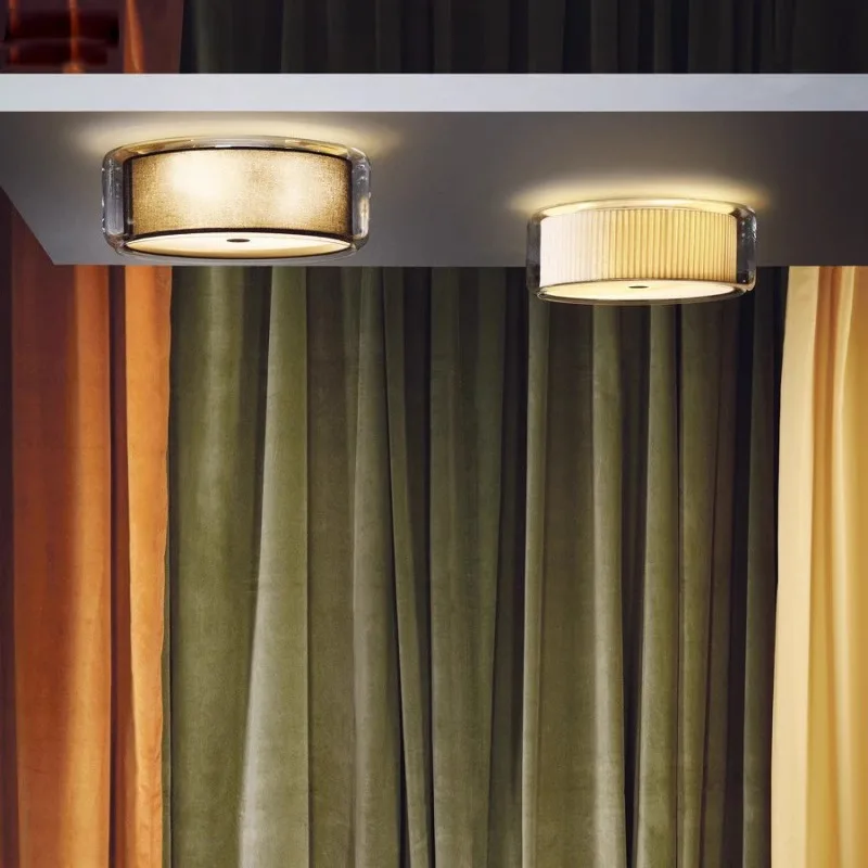 Modern Minimalist Bedroom Children's Living Room Ceiling Light Warm Wave Temperature Circular Glass Fabric Lighting Fixture