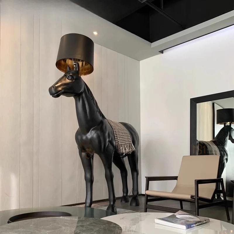large decorative sculpture horse floor lamp hotel living room office design sense light luxury high sense vertical ornament