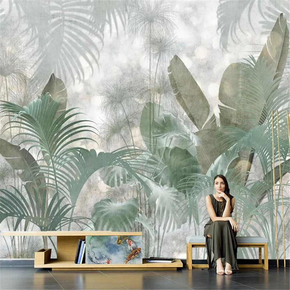 Custom Tropical Plants Southeast Asian Decorative Wallpaper American Bananas Cement Wall Paper Living Room Sofa home Background