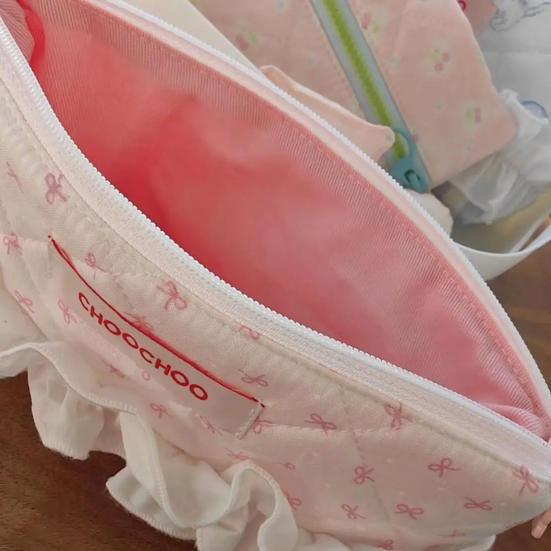 Butterfly Plaid Pencil Bag Pink Girl Heart Large Capacity Cosmetic Bag Desktop Storage Stationery Kawaii Stationery Cute korean