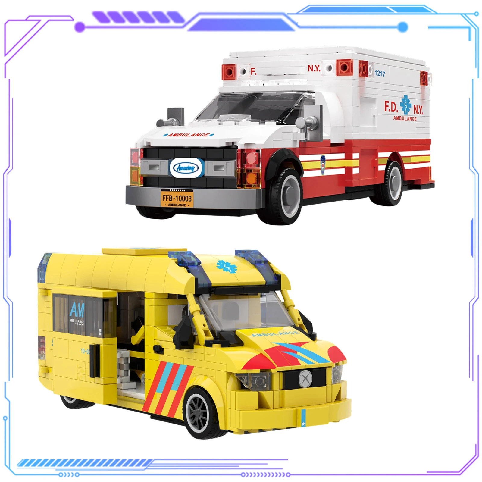 

MOC American/European Ambulance DIY Hospital Scene Building Blocks Simulated Vehicle Model Creative Ornaments Boys Toys Gifts
