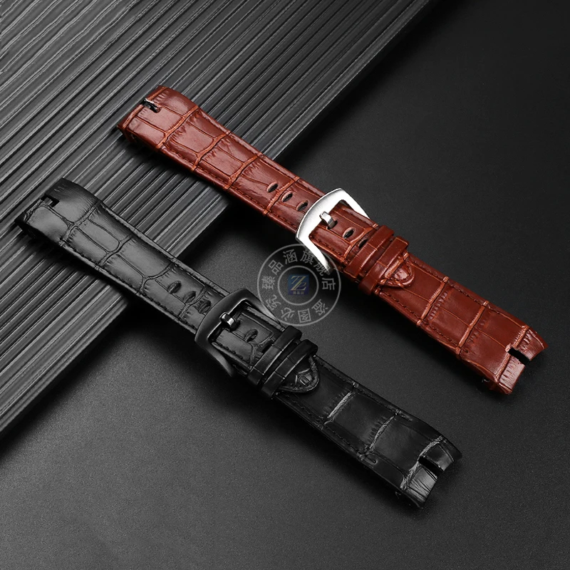 Cowhide lea/ther watchstrap 26 Concave-convex joint black brown watch band For Roger Dubuis EXCALIBUR KNIGHTS OF THE ROUND TABLE