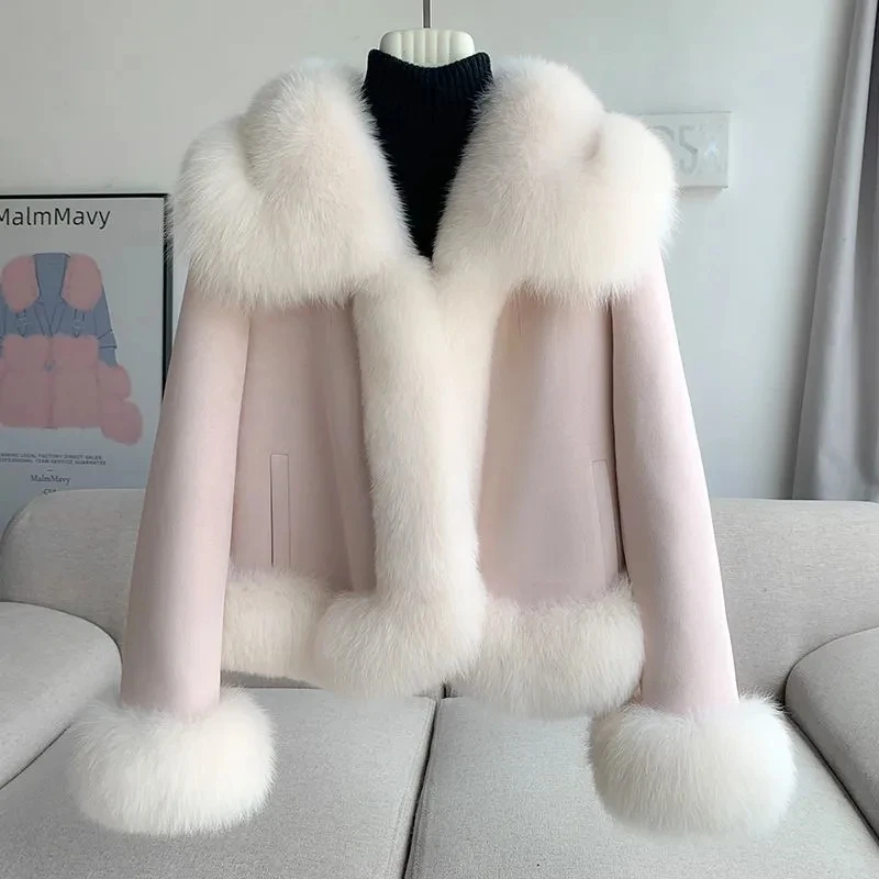 2024 Winter New Faux Fur Coat Fashion Temperament Women's Warm Down Coat Female Short Fur collar Thicken Parker Outwear Tops