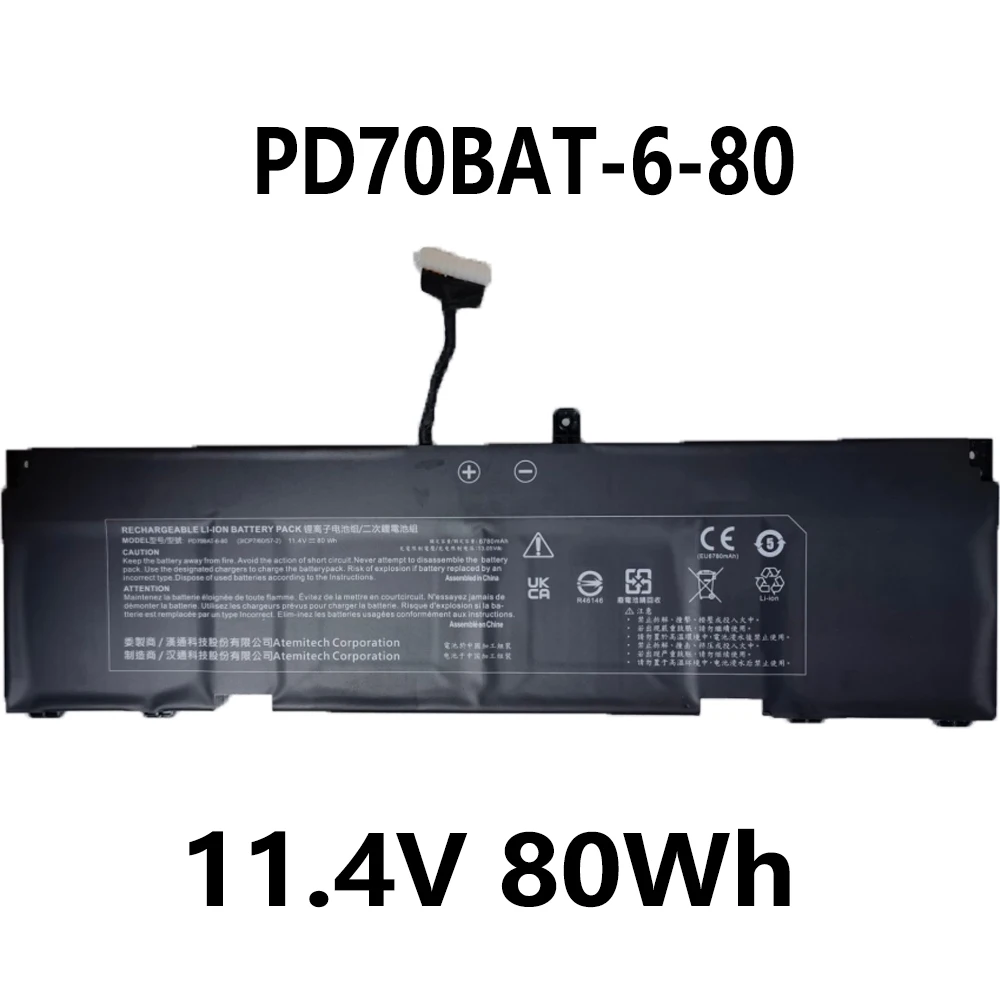 PD70BAT-6-80 PD70BAT-6 11.4V 80Wh Laptop Battery For Clevo PD70PN NPD70PNT For Hasee G10-DA7NP CPD5S01 For XMG Pro 17 E22