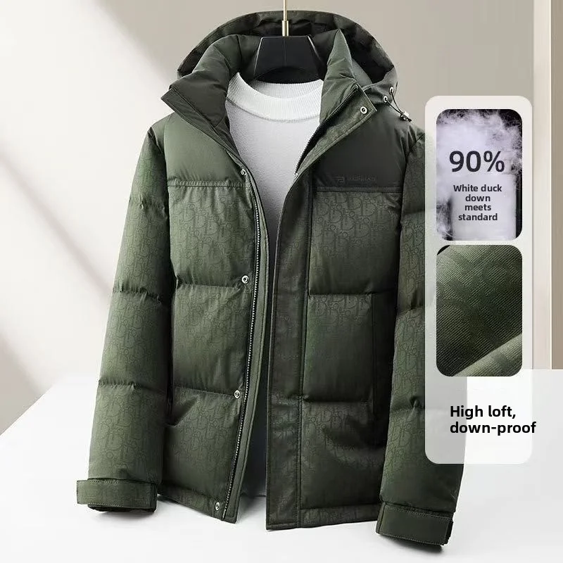2025 Winter New Men's Hooded Down Jacket with White Duck Down Content of 90% Thickened Warm Quality Trendy Down Jacket