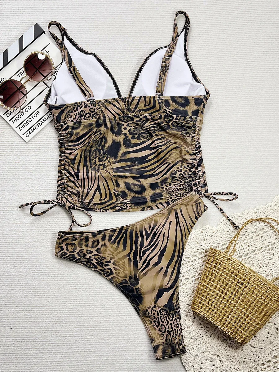2025 Leopard Tankini V-ausschnitt Bikini Weiblichen Badeanzug Frauen Bademode Zwei-stück Bikini set Brasilianische Badende Badeanzug Schwimmen dame