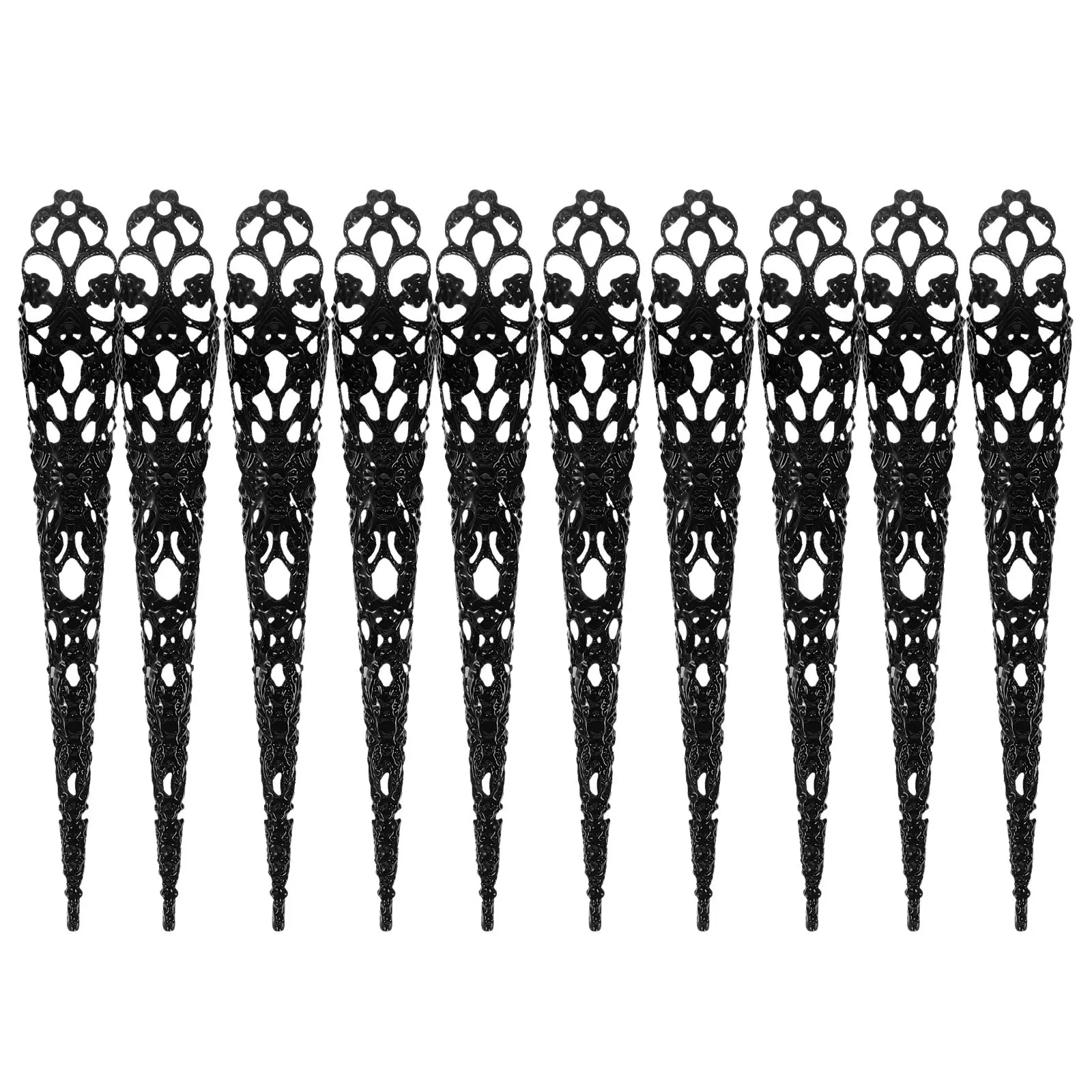 20Pcs Long Fake Fingertip Nail Covers Exotic Hollow Pattern Finger Claws for Halloween Cosplay Party Performance Accessories