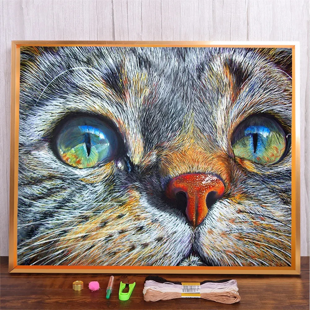 DIY Cross Stitch cartoon cat pattern Embroidery Kits animal Handmade Needlework Gift Home Decoration Print Canvas 11CT 14CT