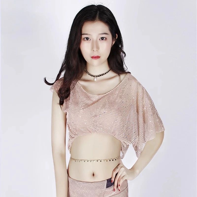 customized belly dance costume women's sequin practice outfit beginner's sexy top short sleeved Chinese modern classical
