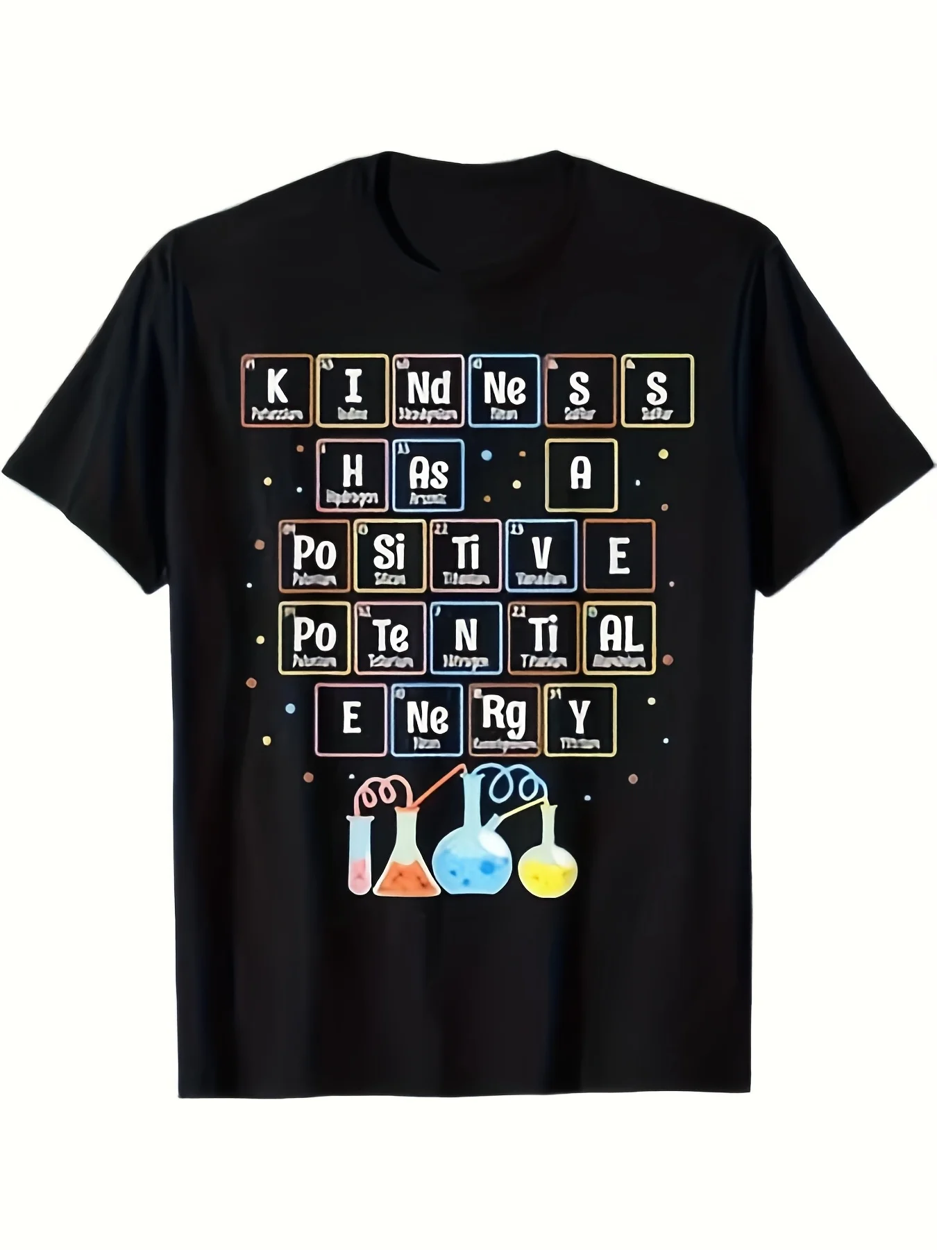 Humorous STEM Kindness Chemistry Periodic Table Graphic Tee For Men - Vintage Science Instructor Shirt Emphasizing Kindness Prin