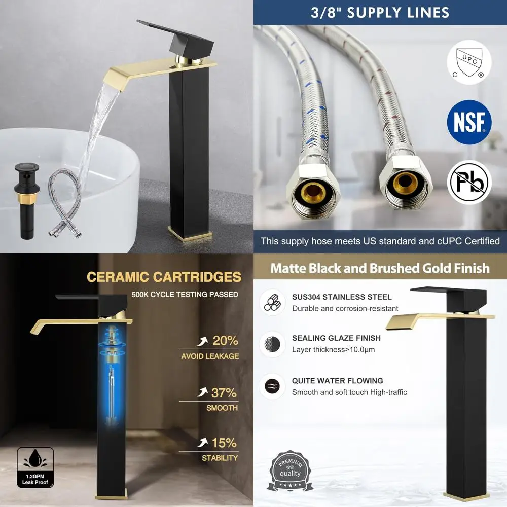 

Современный черный и золотой высокий смеситель для ванной комнаты с одним отверстием, выдвижным сливом и шлангом подачи, модернизация домашнего декора из нержавеющей стали