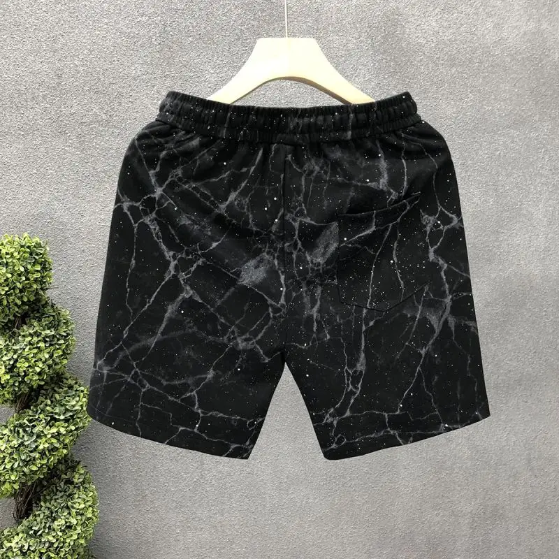 Men Clothing 2024 Summer Trendy Printed Glitter Luxury Loose Straight Short Pants Casual Drawstring Sports Running Beach Shorts