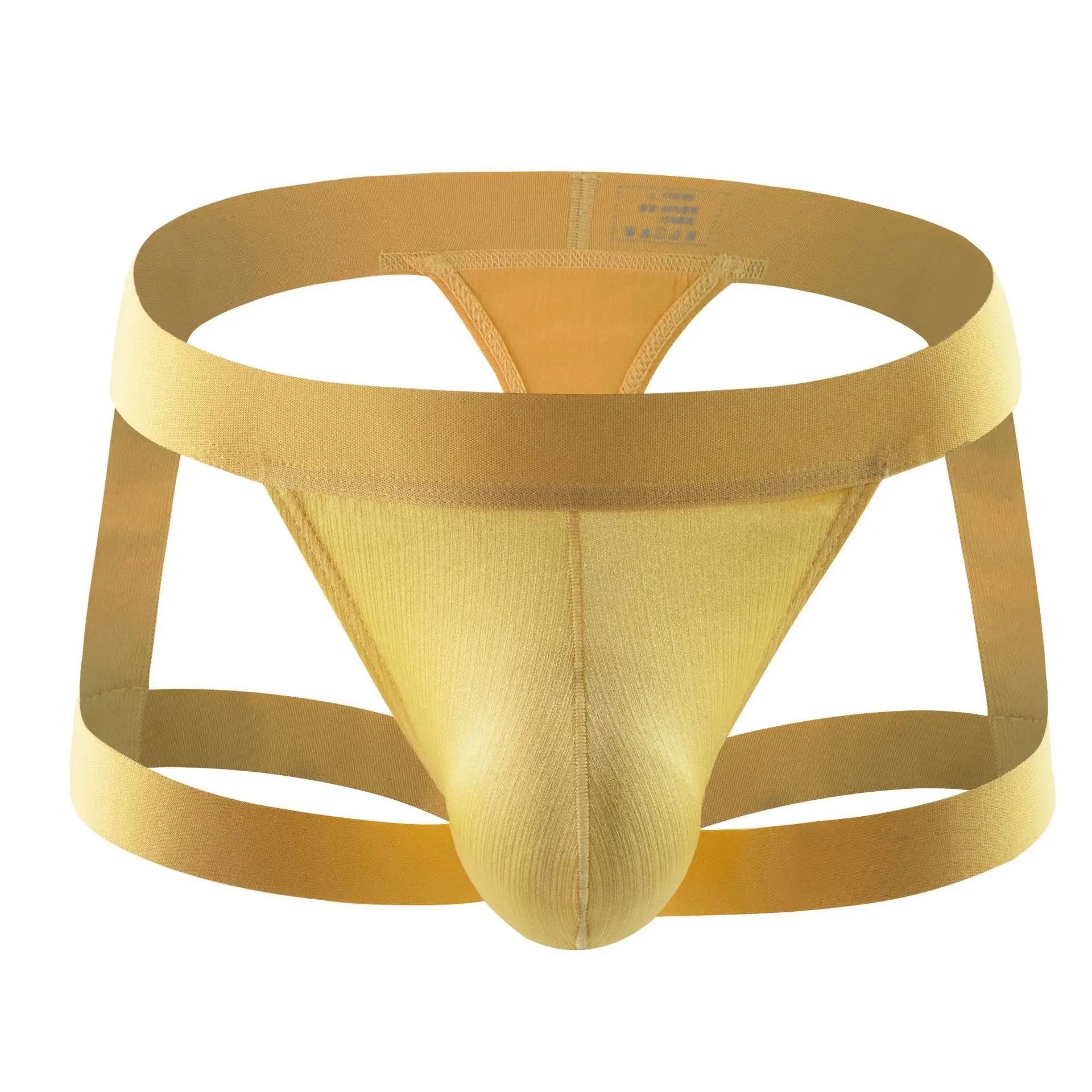 Men's Double Strap Hollow Out Jockstrap Thong Adult Costumes Underwear Ice Silk Nylon 3D Contour Pouch Low Rise Hip Lifting