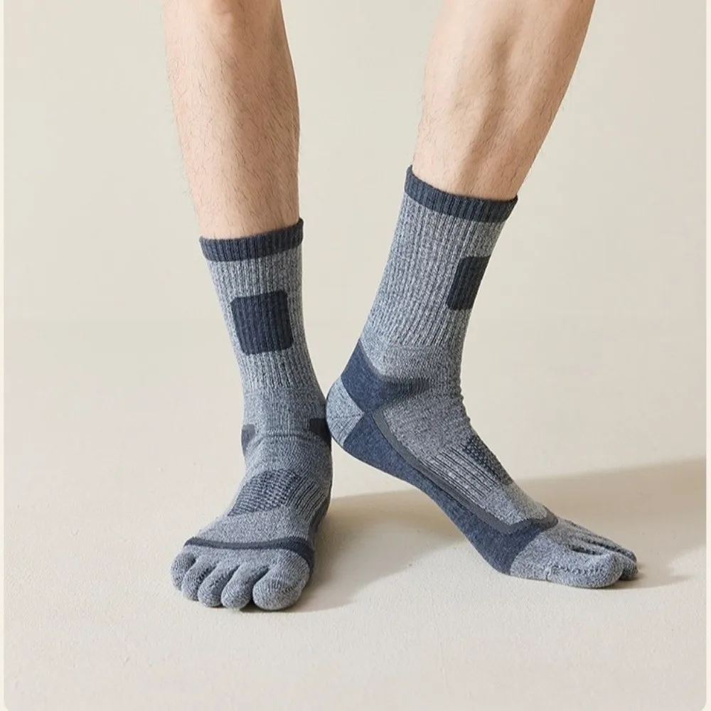 Mid-calf Sock Breathable Five Finger Socks Quick Dry Sweat-Absorbent Split-toe Socks Anti-odor Mesh Men Socks Outdoor Sports