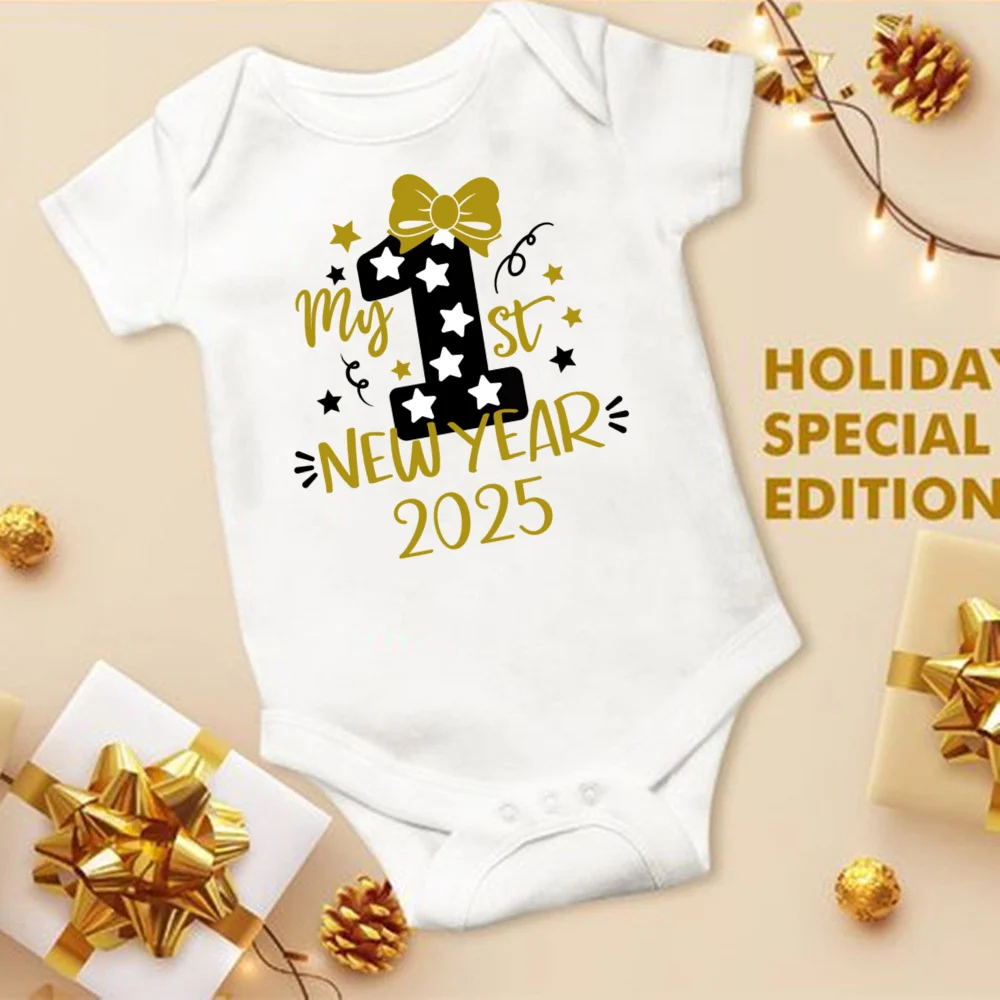 My First New Year Printed Baby Romper New Year Infant Romper Short Sleeve Jumpsuit Toddler Holiday Clothes Newborn Shower Gifts