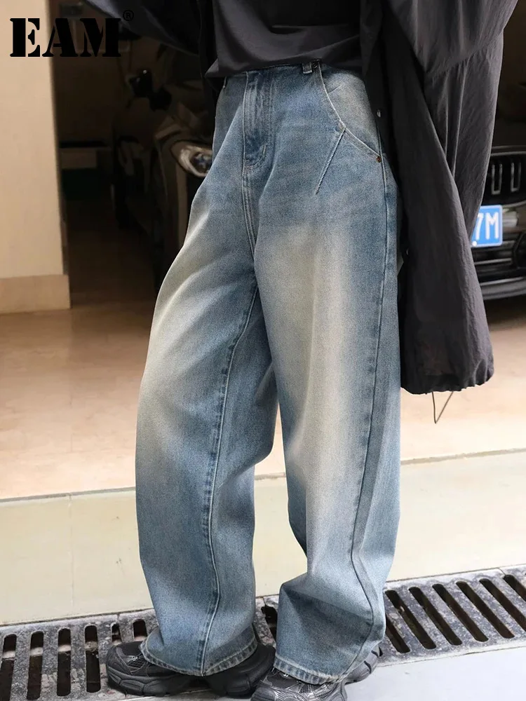 

[EAM] High Waist Blue Denim Vintage Long Casual Wide Leg Jeans New Women Trousers Fashion Tide Spring Autumn 2024 1DH6818