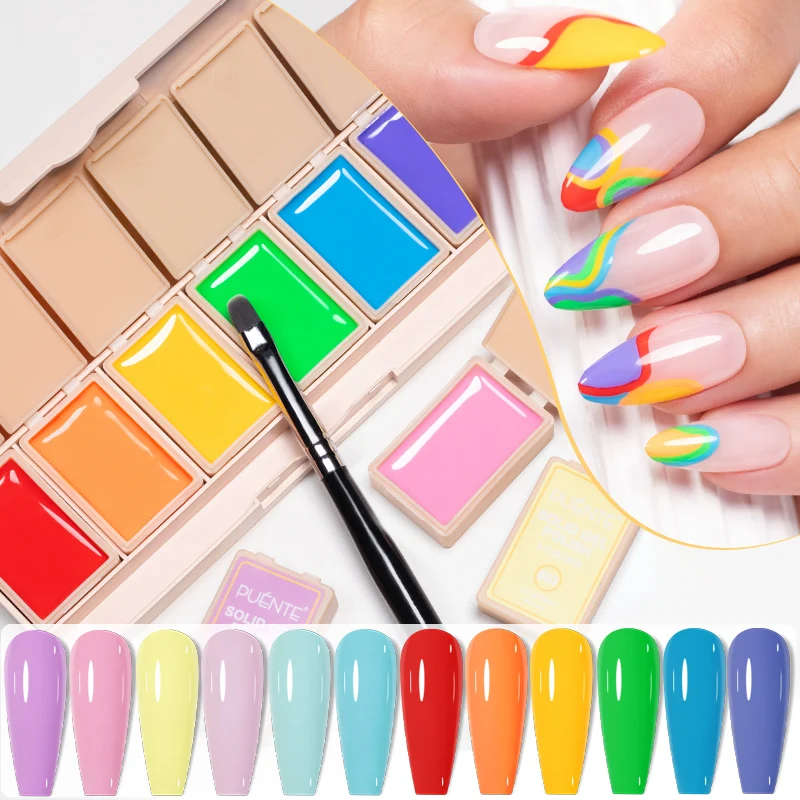 PUENTE 6 Colors Solid Gel Polish Palette Hema Free Pastel Neon Color Painting Gel Soak Off UV Nail Art Gel Varnish For Manicure