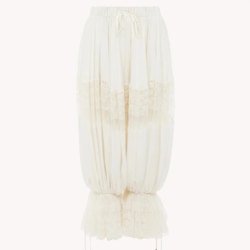 여성 Y2K 퍼프 블루머 롱 팬츠 레이스 패치워크 루즈 블루머 팬츠 러플 하이웨이스트 여성 트라우저 비치 롱 벌룬