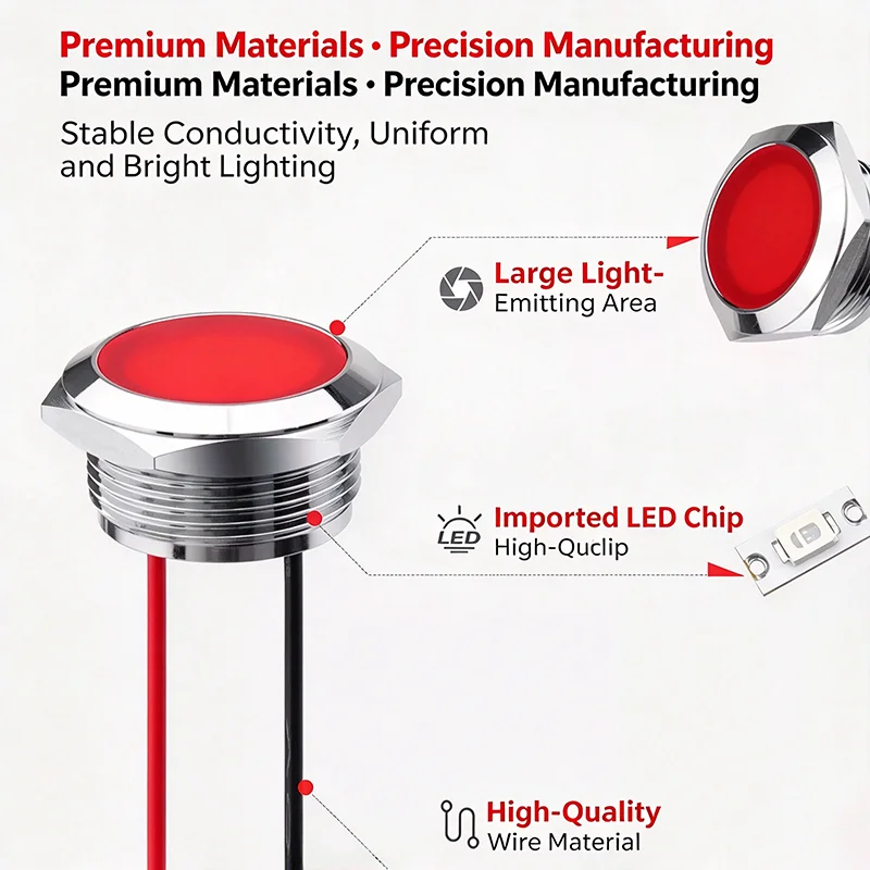 12 16 19 22mm Metal LED Indicator Light   Warning LED Signal Light 12v 24v 220v Red Yellow Blue Green White Panel Installation