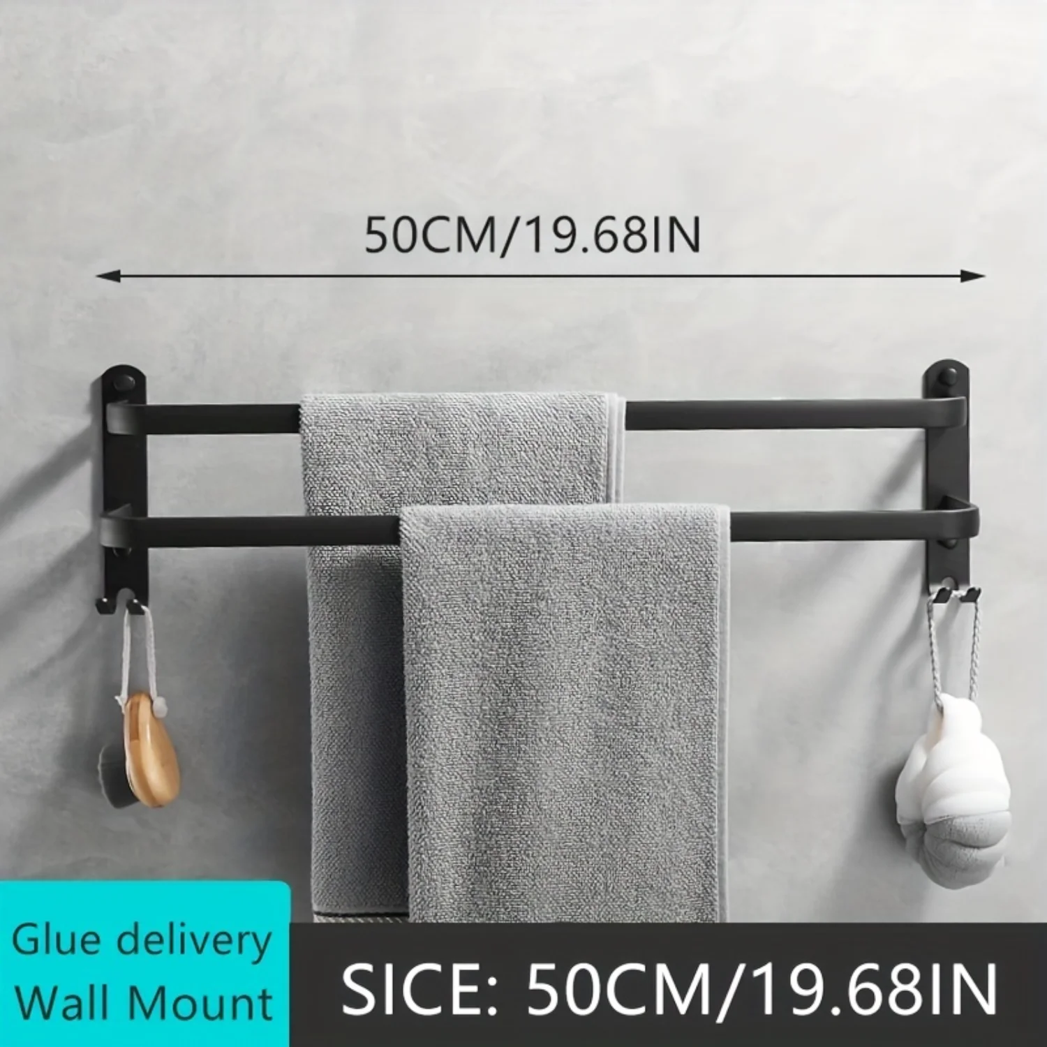 1pc Black Space Aluminum Towel , Towel Rack For Bathroom, Wall Mounted Towel Holder, Bathroom Towel Hanger, Bathroom Accessories