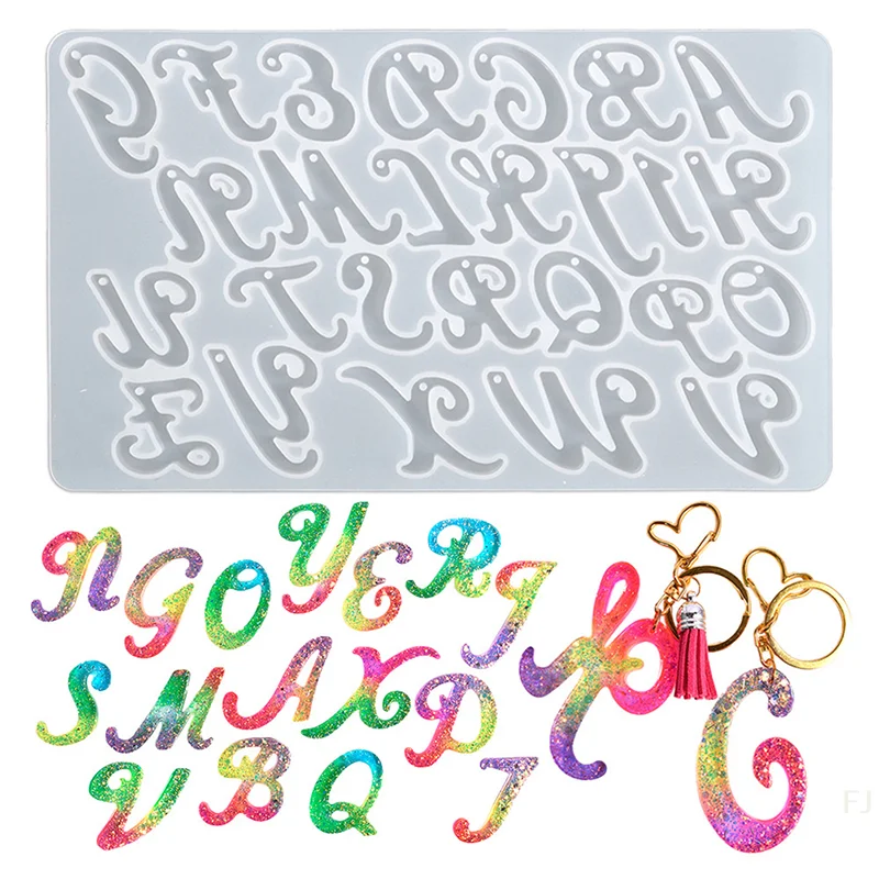 

[YUResin Keychain Letter Molds with Hole Diy Crystal Resin Drop Glue Alphabet English Word Pendant Keychain Resin Silicone Molds