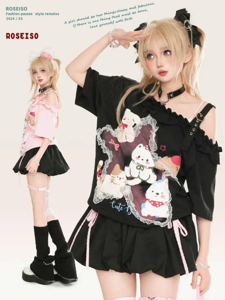

Женская футболка с принтом Roseiso Sweet Sle Loose ort Sve Весенний топ из хлопка Moisture ng round Ne Casual Tee