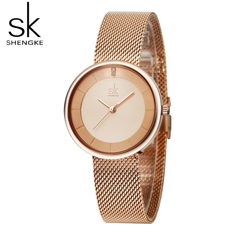 SHENGKE SK Fashion Golden Women Watches Stainless Steel Strap Ladies Quartz Wristwatches Original Woman\'s Clock Relogio Feminino