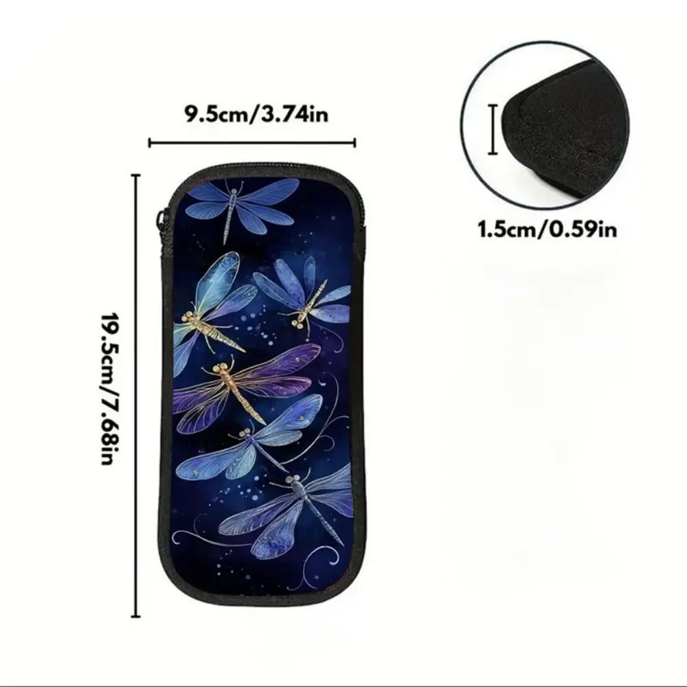 PVC Printed Coin Purse Double-layer Dragonfly Flower Mobile Phone Bag Water-resistant Portable Zipper Storage Bag Friends Gift