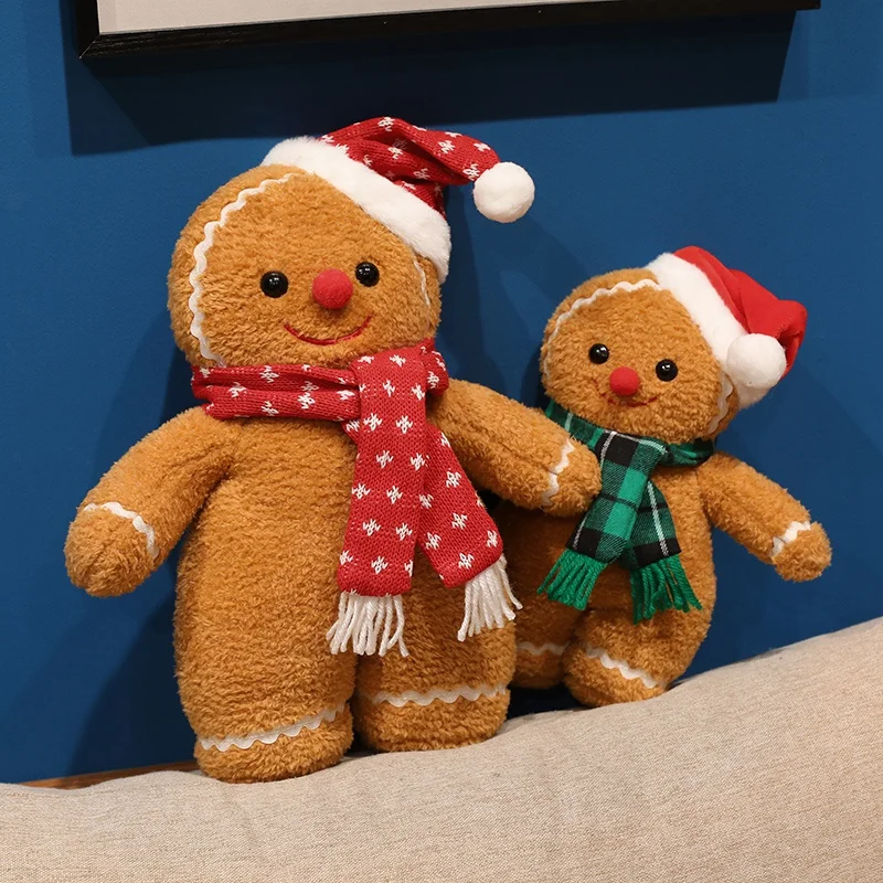 25/35cm Fun New Christmas Gingerbread Man Plush Doll Pillow Scarf Biscuit Dessert Cake Plush Toy Holiday Decor Gift For Kids