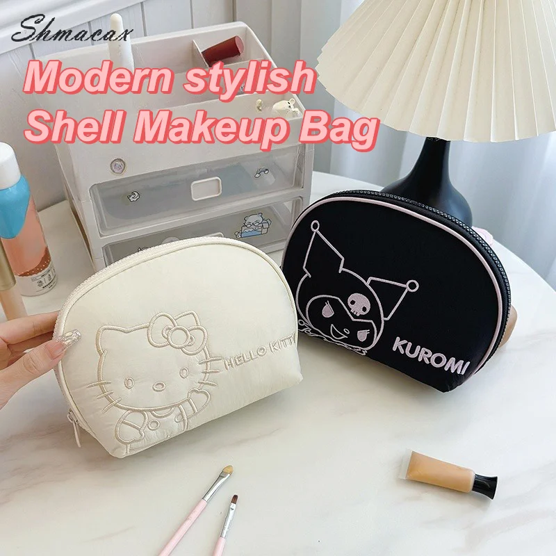 Bolsa de maquillaje Kawaii Sanrio Hello Kitty, bolsa de cosméticos de gran capacidad con melodía Kuromi, bolsa de lavado portátil, bolsa para bolígrafos, monedero