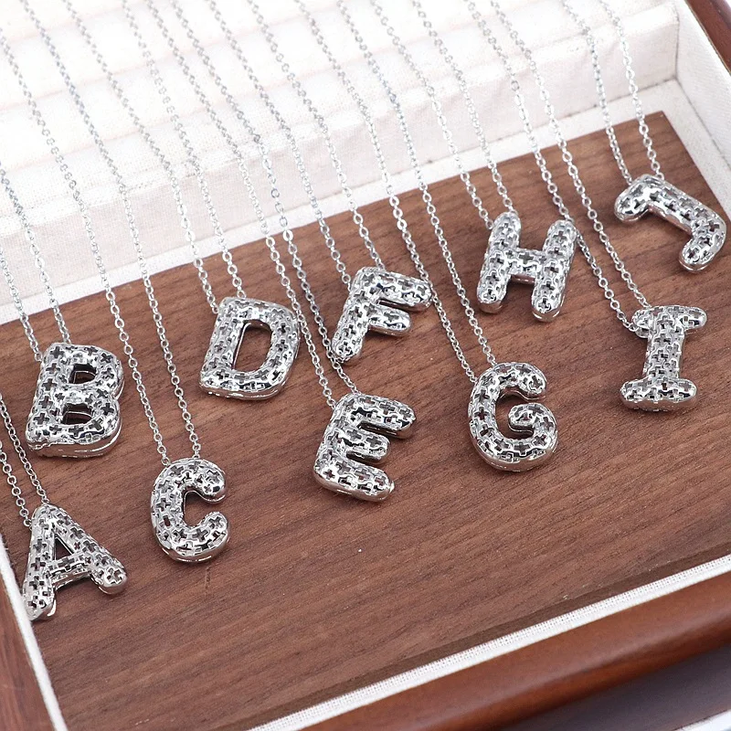 Fashion 26 Bubble Letter Pendant Necklace Chunky Silver Plated Cross Balloon A-Z Initials Chain Jewelry For Women Gift