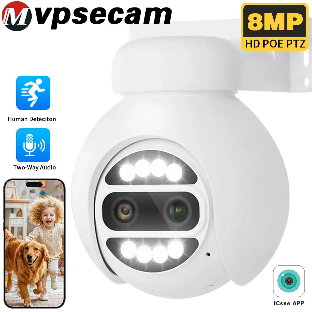 

Outdoor 8X Zoom 8MP POE IP Camera Outdoor PTZ Security Surveillance Video Two-way Audio Night Vision Motion Tracking ICsee APP