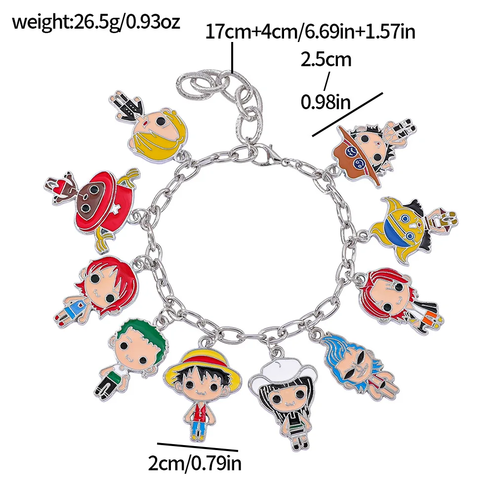 Cute One Piece Straw Hat Crew Enamel Charm Bracelet Alloy Anime Figure Charms Bracelet Adjustable Bangle Gift for Fans