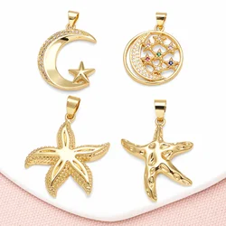 OCESRIO Colorful Crystal Star Moon Pendant for Necklaces Copper Gold Plated Fishstar Handmade Jewelry Making Component pdtb686