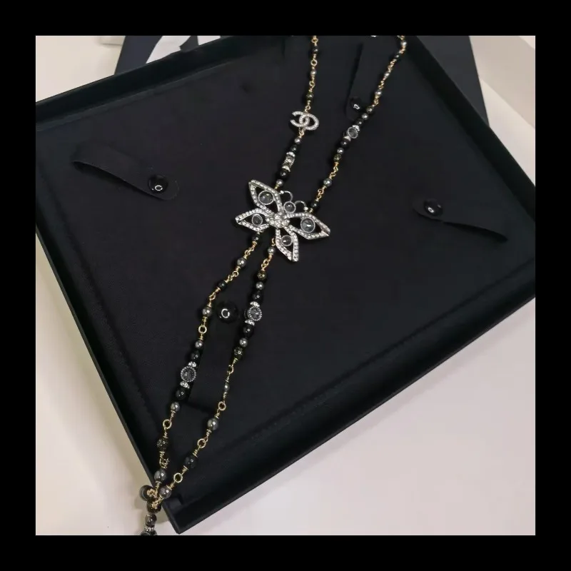 

25B High Version C Home Xiaoxiang Butterfly Necklace Gun Color Black Multi-layer Grandma Fringed Chain Lock