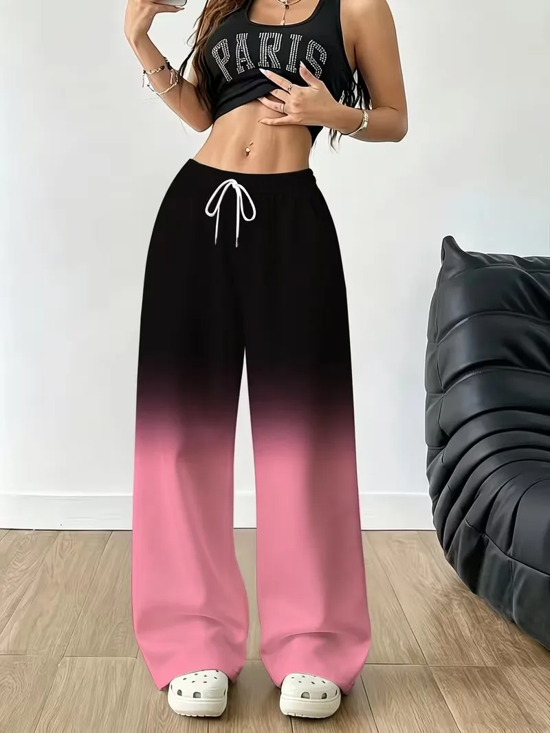 3D gradient color fashionable women's pants autumn new item regular pocket drawstring pants casual daily&vacation wear