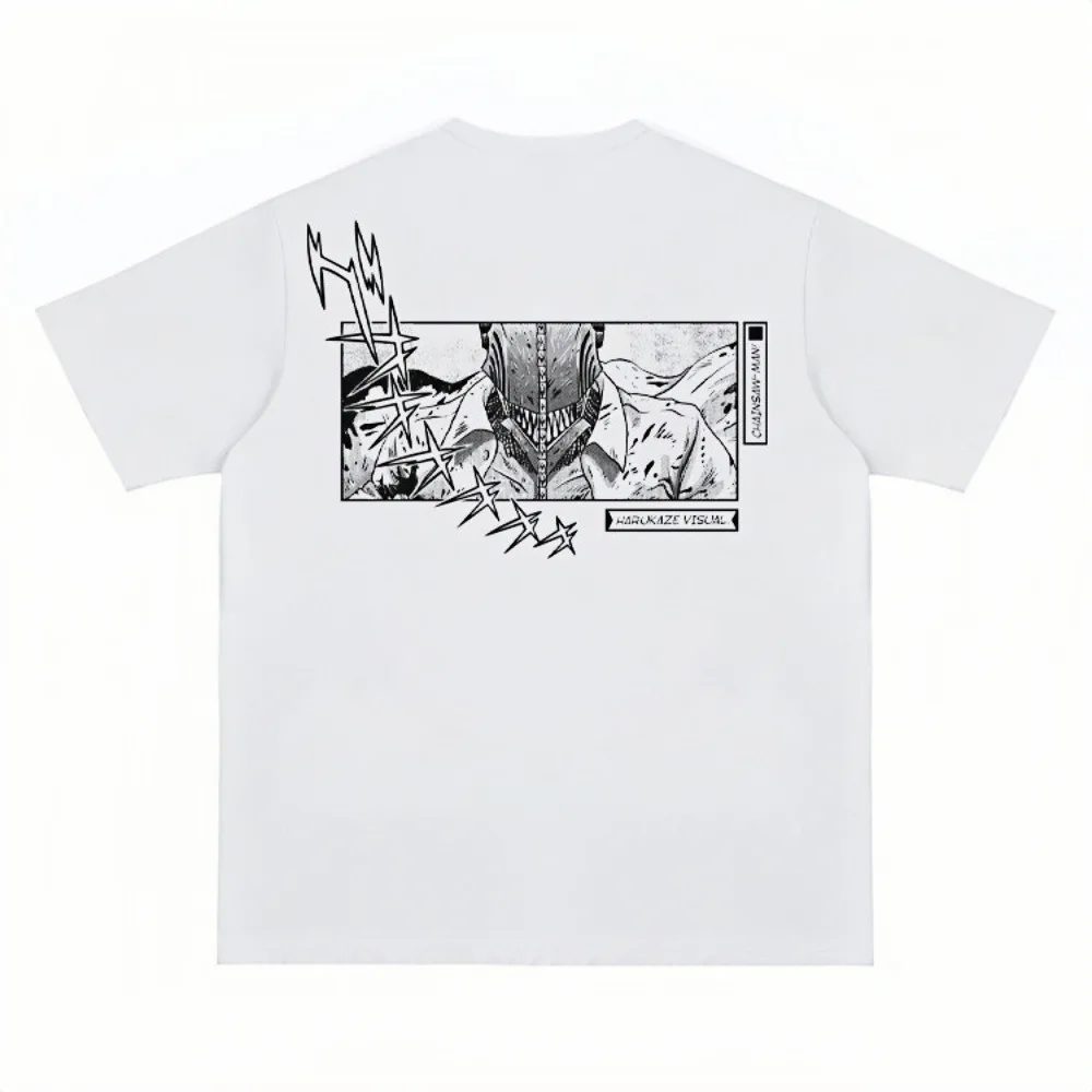 Chainsaw Man Vibration Sound Anime Print Tshirt Men Women Oversized Retro Style Casual Daily Anime Fan Must-Have Clothing