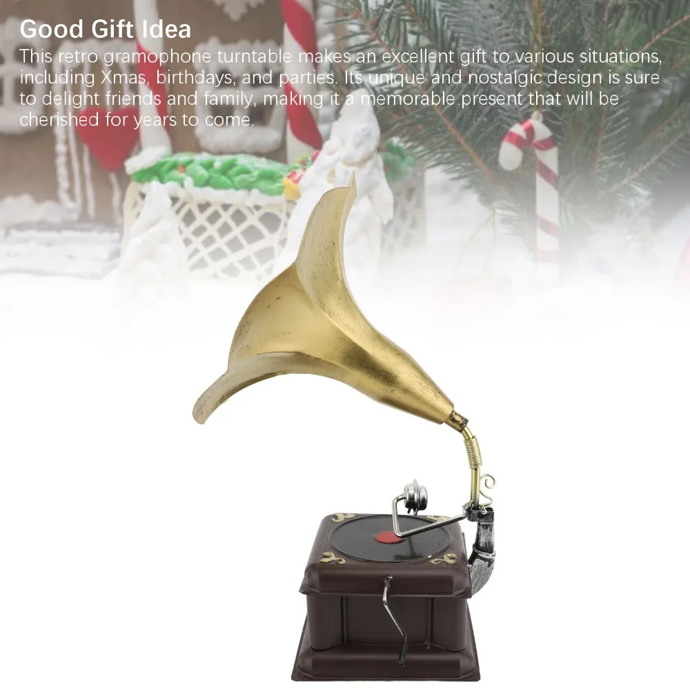 2pcs Iron Phonograph Model Bronze Red Bronze Gramophone Ornament Nostalgic Classical Gramophone Turntable Home Decor