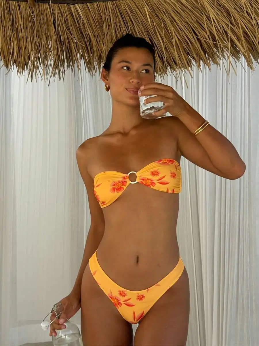 

Strapless Floral Print Push Up Bikini Two Piece Swimsuit For Women
