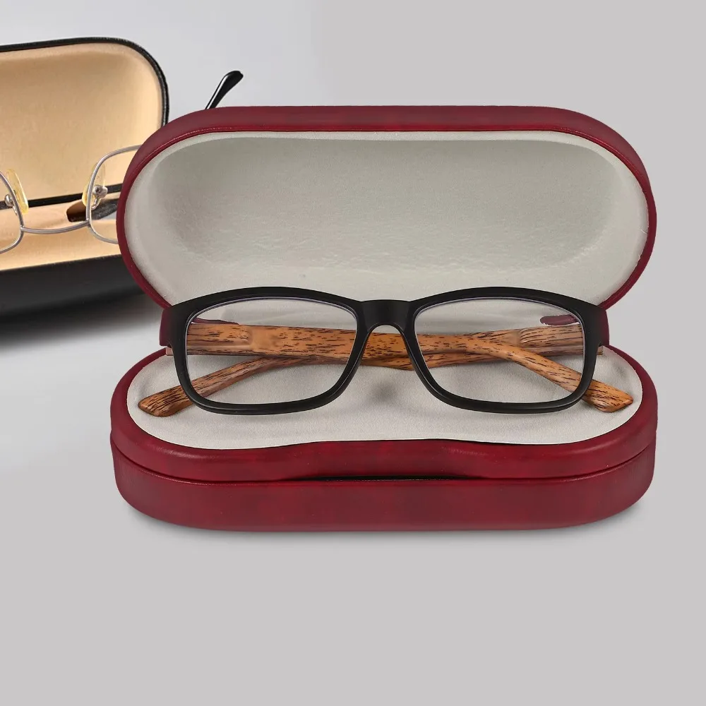 

Shockproof Dual Layered Eyewear Box Luxury PU Leather Eyewear Case Built-in Mirror Hardshell Eyewear Case Ladies Eyewear