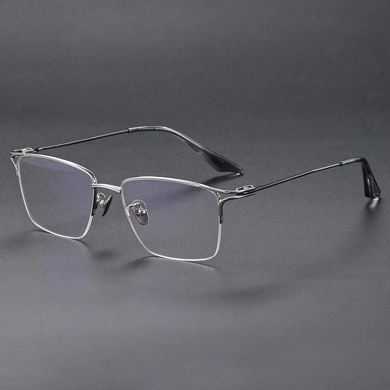 Titanium Eyeglasses Classic Retro Half Glasses Design Sliver Ultralight Prescription Spectacles Anti Blue Light Transparent Lens
