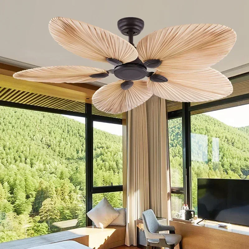 

LED Southeast Asian High-quality Fan Light Palm Leaf Decoration No Airflow Decoration Ceiling Fan Restaurant with Remote Control