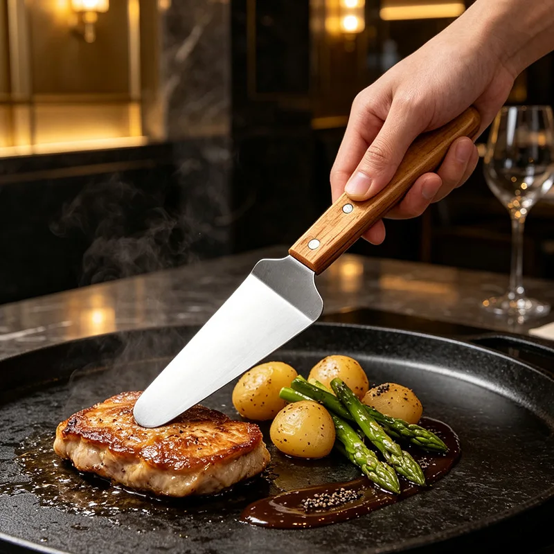 Pizza Shovel Non-stick Pizza Paddle Spatula Stainless Steel Wooden Handle Pizza Cheese Server Triangular Spade Cheese Shovel