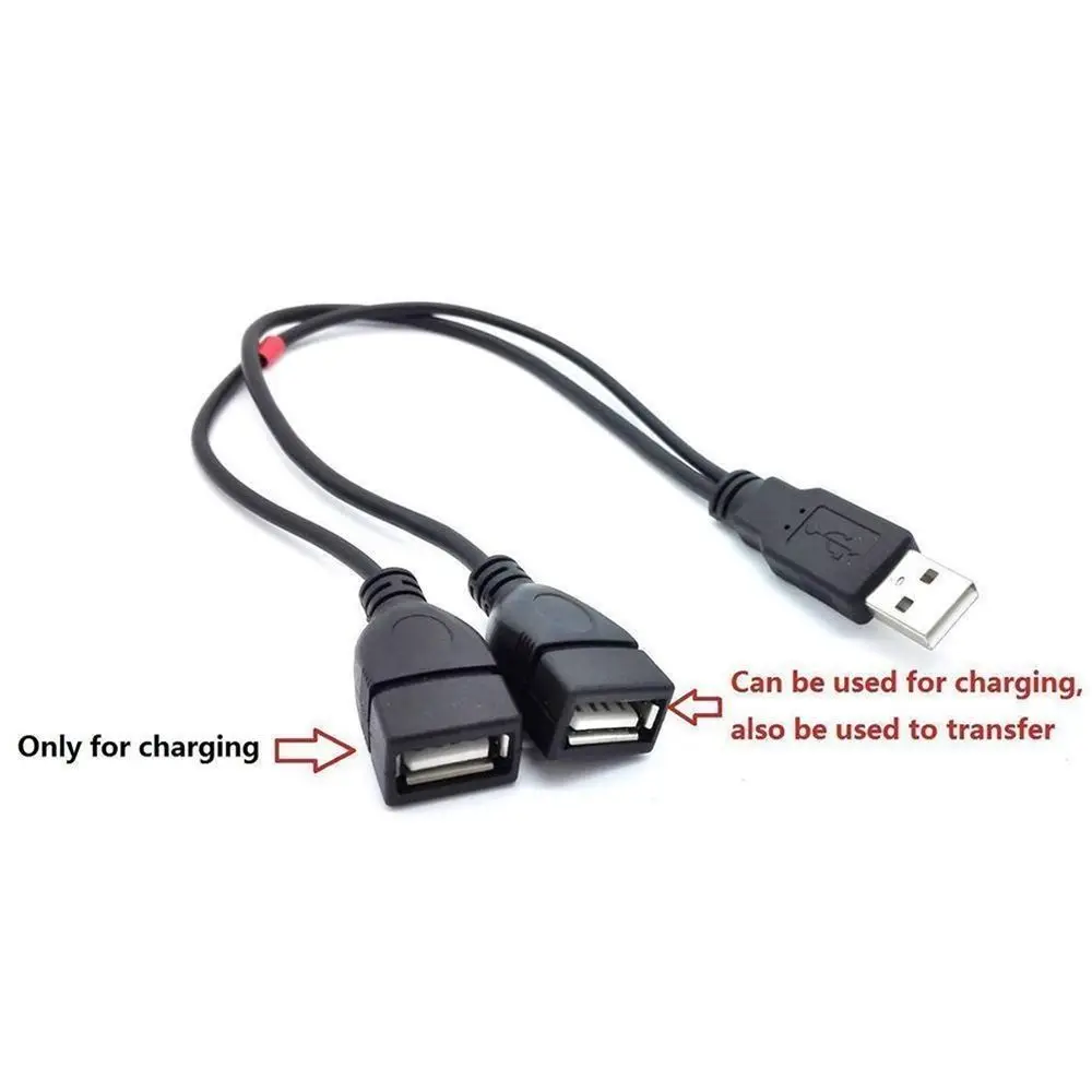 Durable Black Dual Female A-Male To 2 A-Female USB2.0 Power Adapter Data Cables USB Extension Y Cable Y Splitter