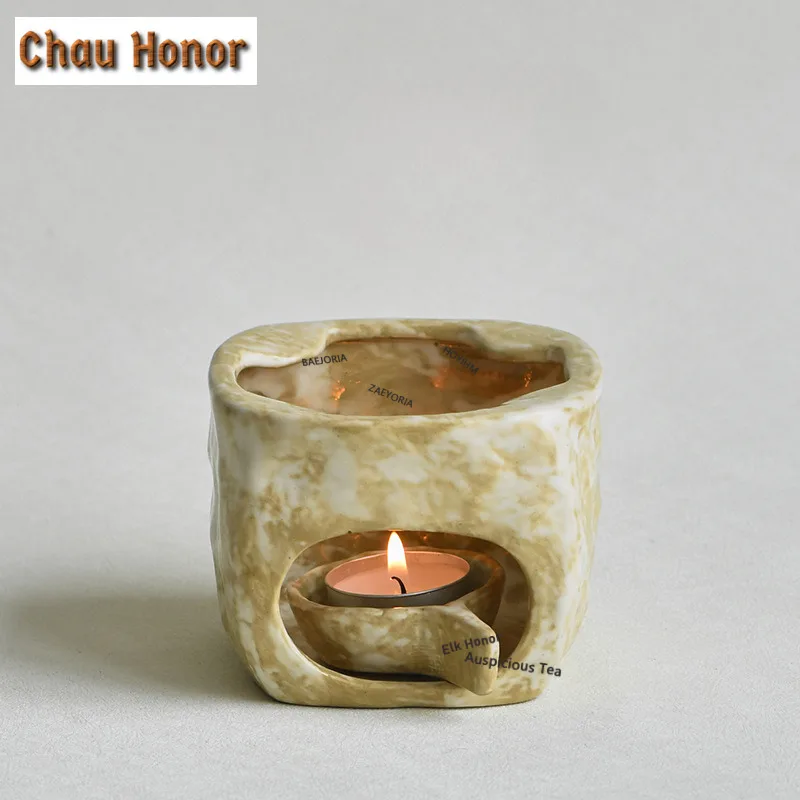 Retro Rice Fields Coarse Pottery Tea Warmer Holder Candle Heater Stove Kettle Stand Baked Milk Jar Carbon Furnace Tableware