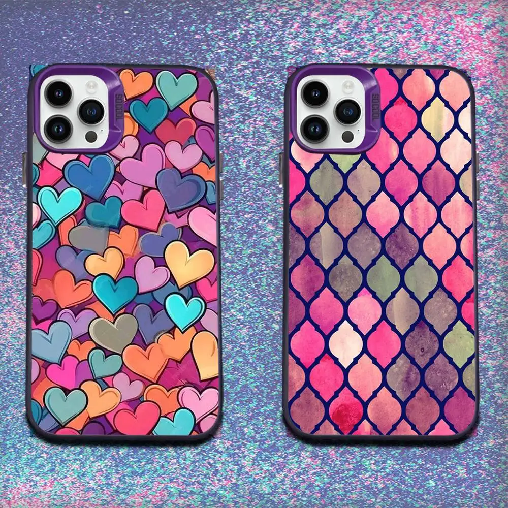 

M-Moroccan Tile Phone Case For iPhone 16,15,14,13,12,11,Pro,Max,Plus,Mini,SE Anti Fall Purple Matte Hard Bumper