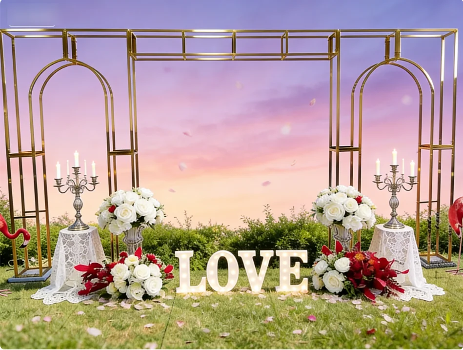 New high-end stainless steel shiny gold wedding arch, banquet performance, party background decoration props