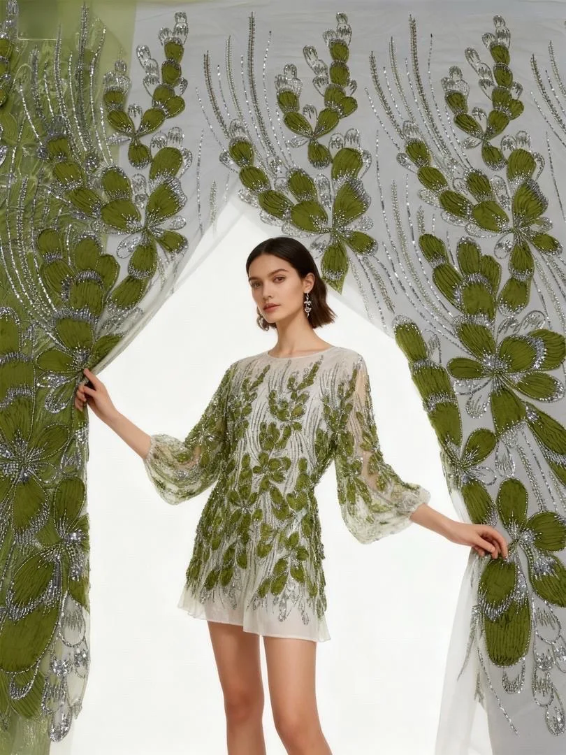 

African Mesh Lace Fabric With Sequins 2025 Latest Design Nigerian French Beaded Tulle Lace Fabric For Women Wedding Dress Sewing